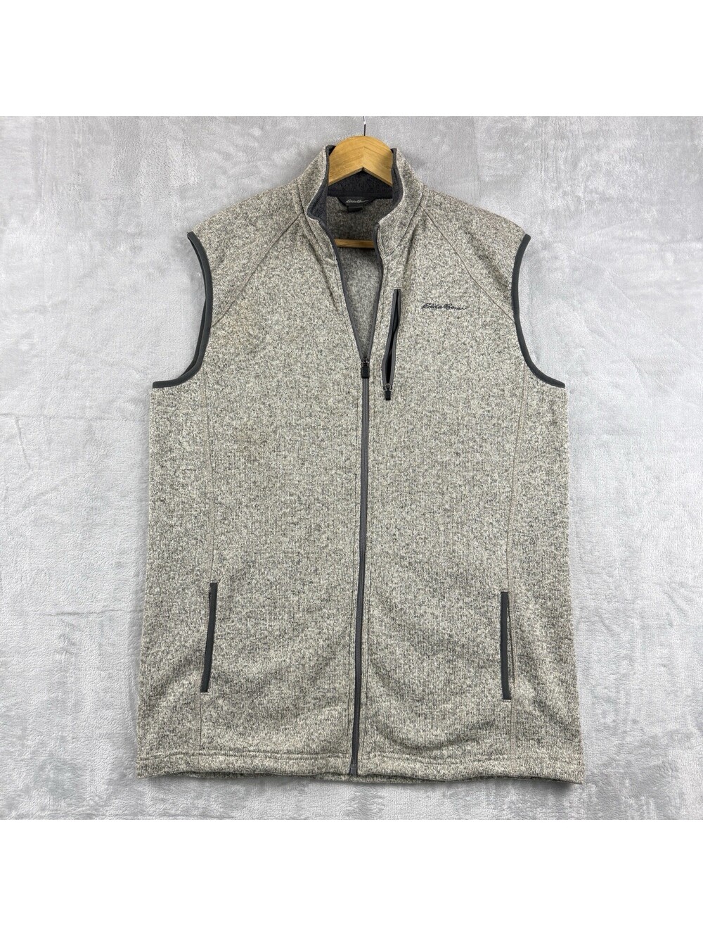 Eddie Bauer Gray Full Zip Sweater Fleece Vest Outdoor Hiking Men L Tall Gorpcore